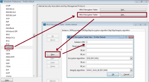 Table de déchiffrement IKEv2 au sein de Wireshark