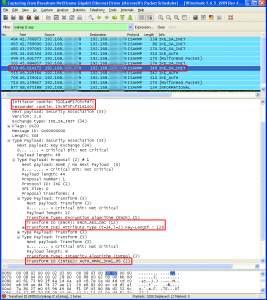 Récupération des SPI et algorithmes négociés en clair dans Wireshark