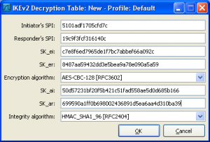 Table de déchiffrement IKEv2 remplie